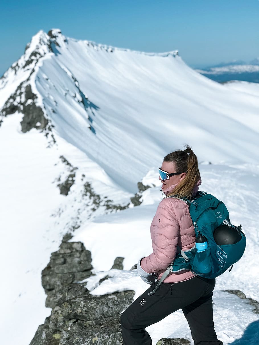 Photo of Woman On Top Of Snow Capped Mountain, active, adventure HD wallpaper
