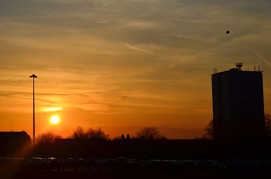sunset, sky, orange color, silhouette, architecture, cloud - sky HD wallpaper