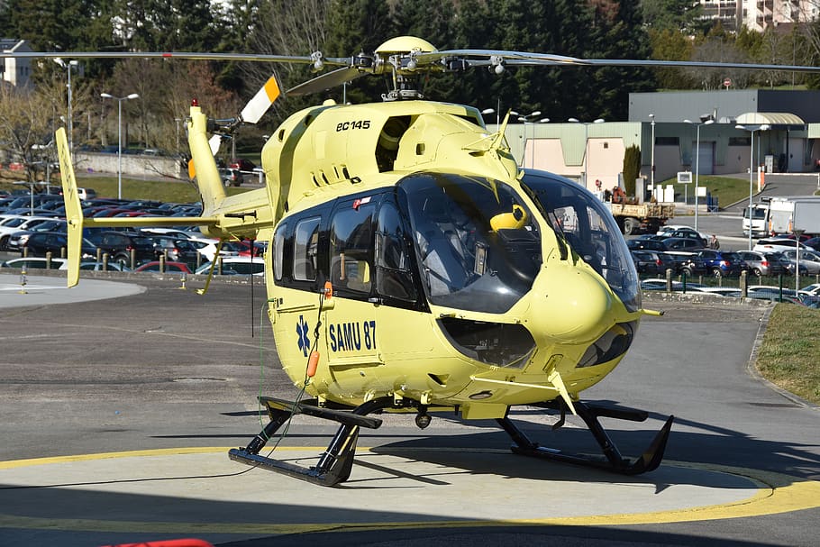 helicopter, yellow, propeller, rotor, samu, emergency, hospital HD wallpaper