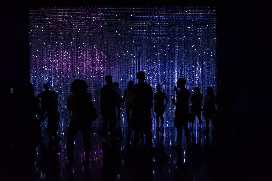 silhouette of people inside a dark room, human, person, lighting, HD wallpaper