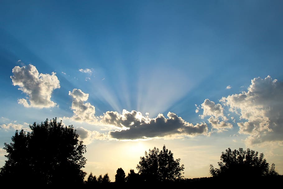 sky, sunset, nature, cloud, clouds, weather, atmosphere, blue HD wallpaper