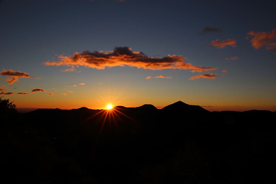 mountains during sunset, sky, beauty in nature, silhouette, scenics - nature HD wallpaper