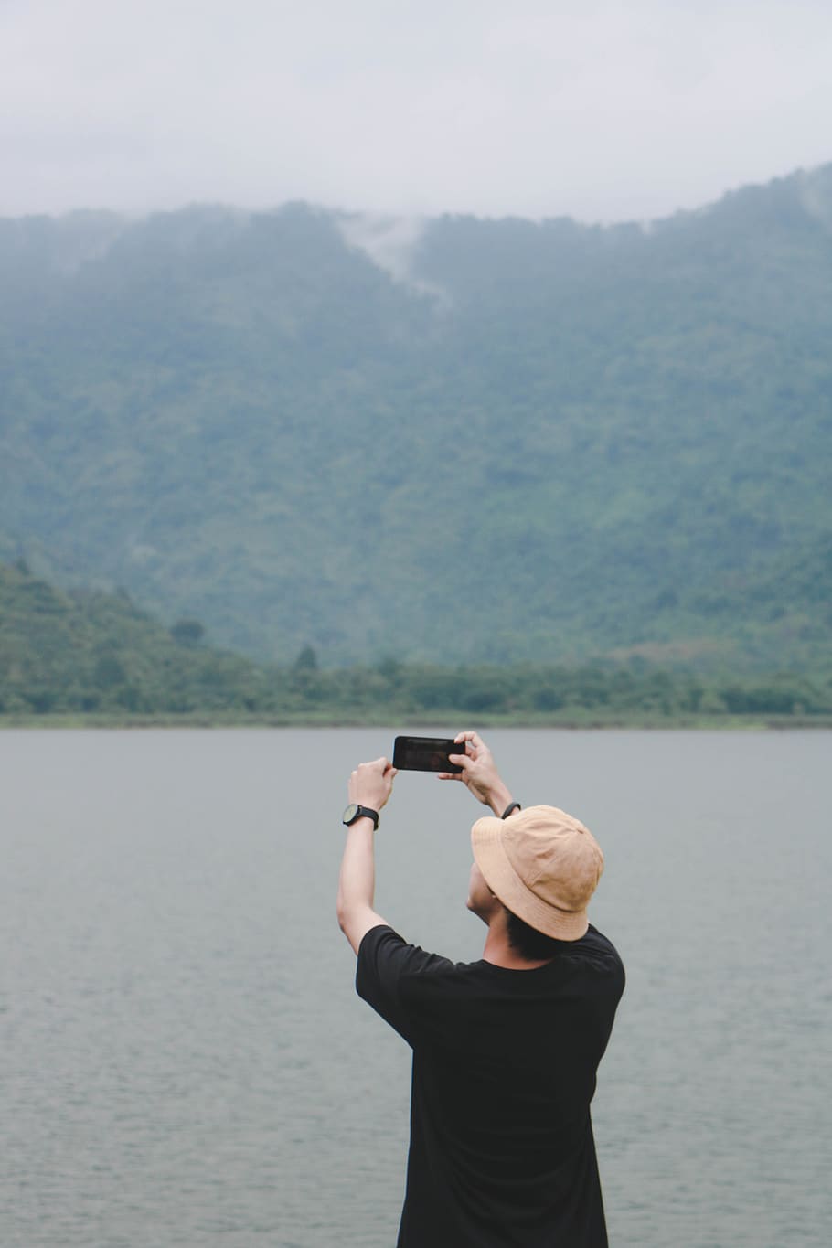 water, wireless technology, one person, real people, mountain HD wallpaper