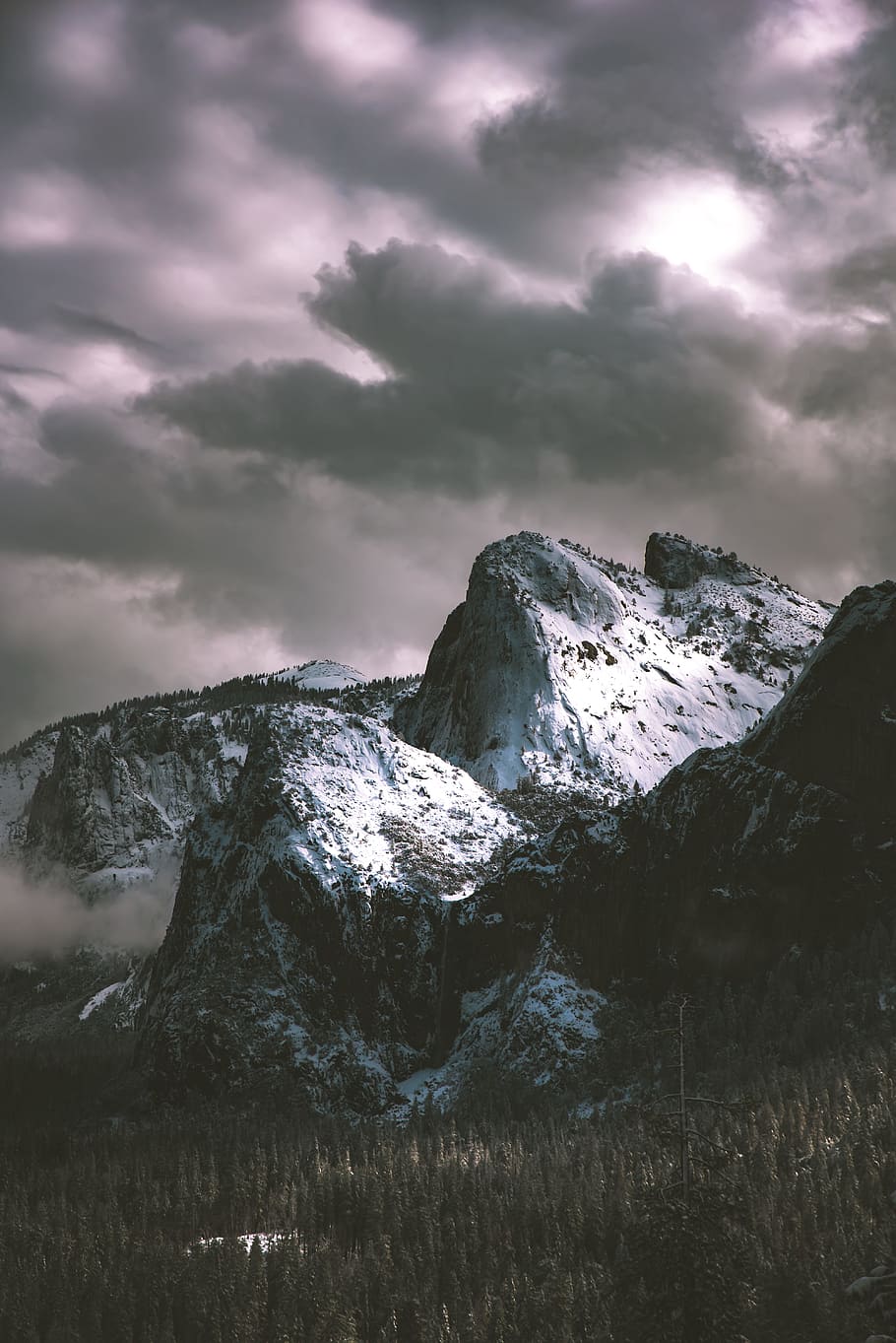 mountain peak under gray clouds, night, star, sky, wanderlust HD wallpaper