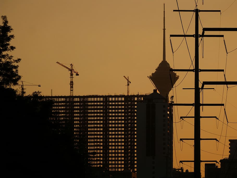 iran, tehran, milad tower, ایران, تهران, crain, towers HD wallpaper