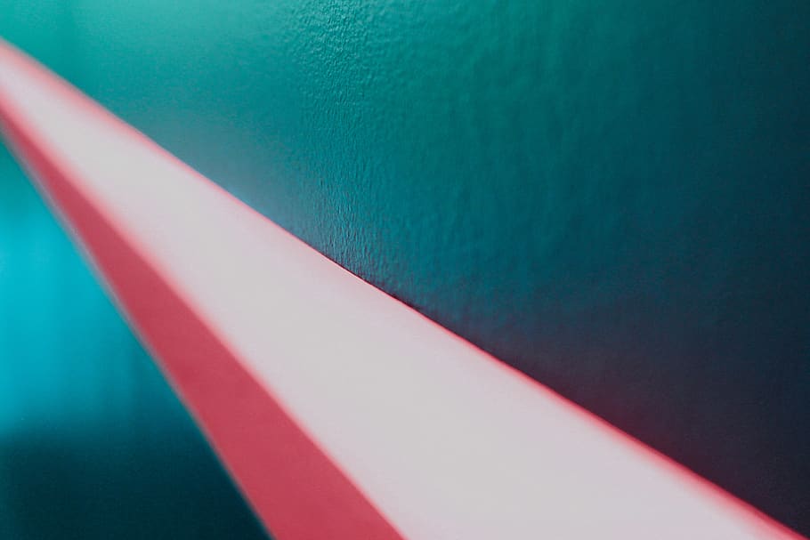 blue, red, light, wall, abstract, perspective, line, color HD wallpaper