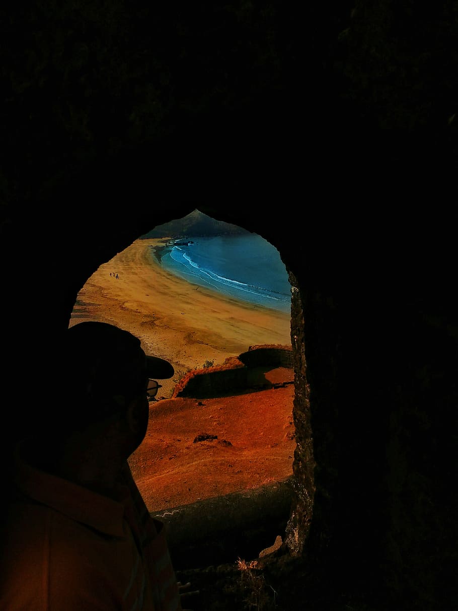 india, vijaydurg, vijaydurg fort, window, human, blue, orange