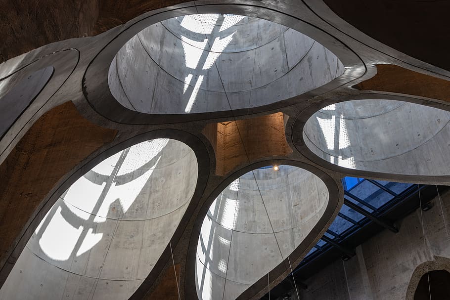 white and brown ceiling, clock, cape town, zeitz museum of contemporary art africa HD wallpaper