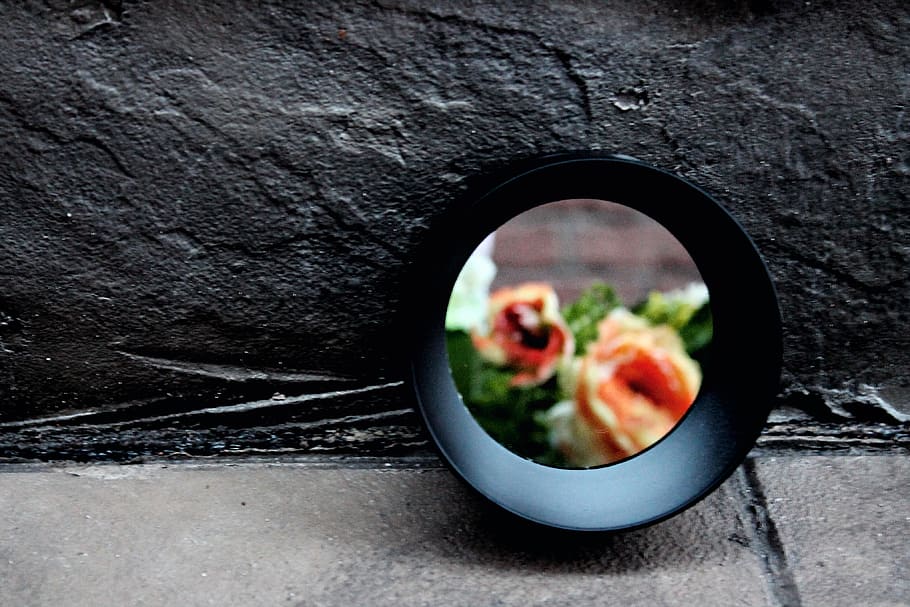 stone, round, circle, floral, flowers, mirror, reflection, healthy eating HD wallpaper