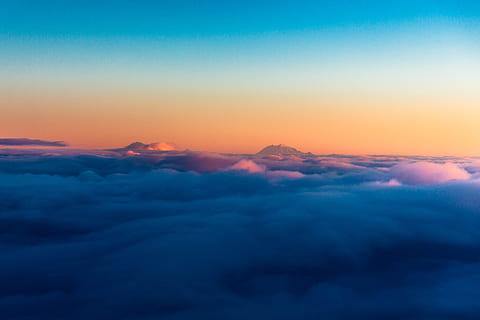 aerial view of sea of clouds, sky, sunset, sunrise, above cloud HD wallpaper