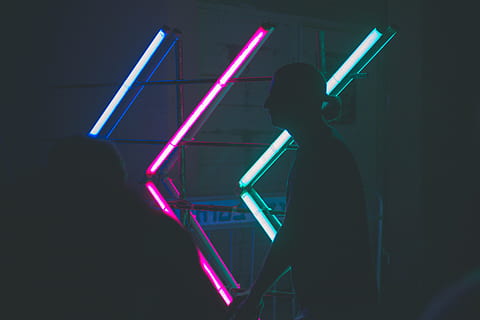 silhouette of man near neon lights, person, shadow, outdoors HD wallpaper