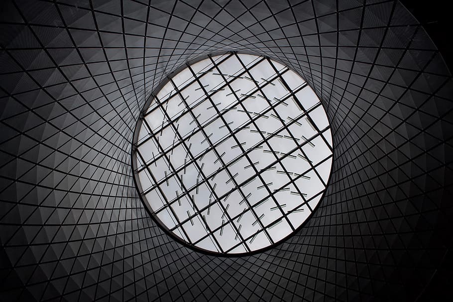 optical illusion, building, circle, ceiling, abstract, architecture, HD wallpaper