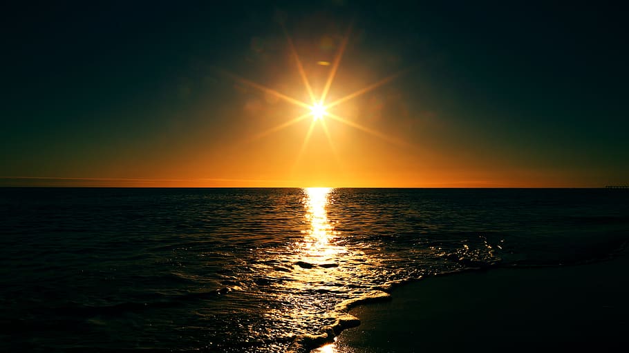 Body of Water during Sunset, dawn, horizon, ocean, salt water, HD wallpaper