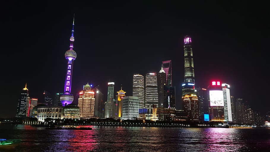 High-rise Buildings at Night, architecture, cityscape, evening HD wallpaper