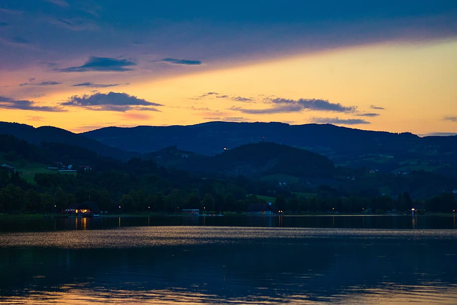 sunset, clouds, mountains, sky, landscape, evening, nature HD wallpaper