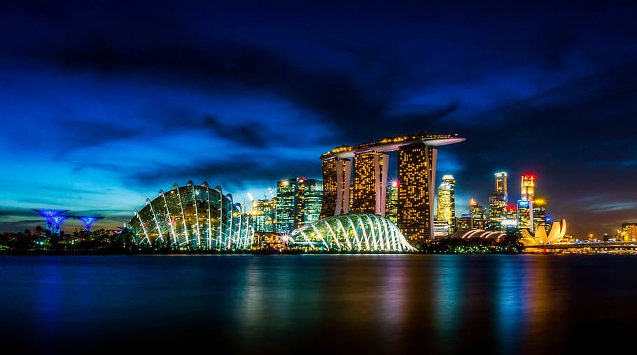 Photo of Singapore during Night Time, architecture, asia, bay HD wallpaper