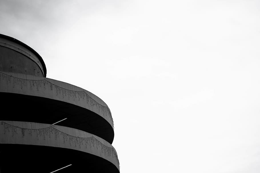 cycle, grey, sky, bw, blackandwhite, architecture, architectural HD wallpaper