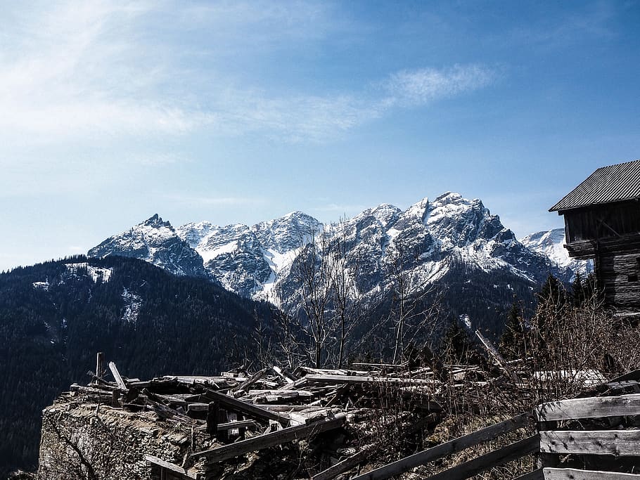 nature, outdoors, mountain, mountain range, peak, ice, tree HD wallpaper