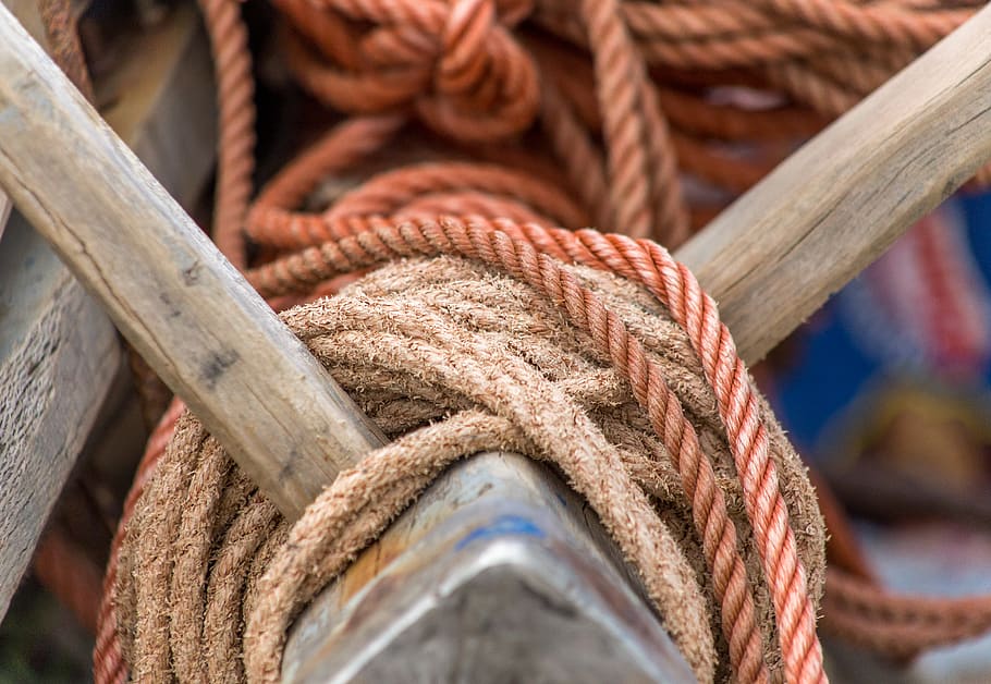 roped coiled on the pole, strength, close-up, no people, wood - material HD wallpaper