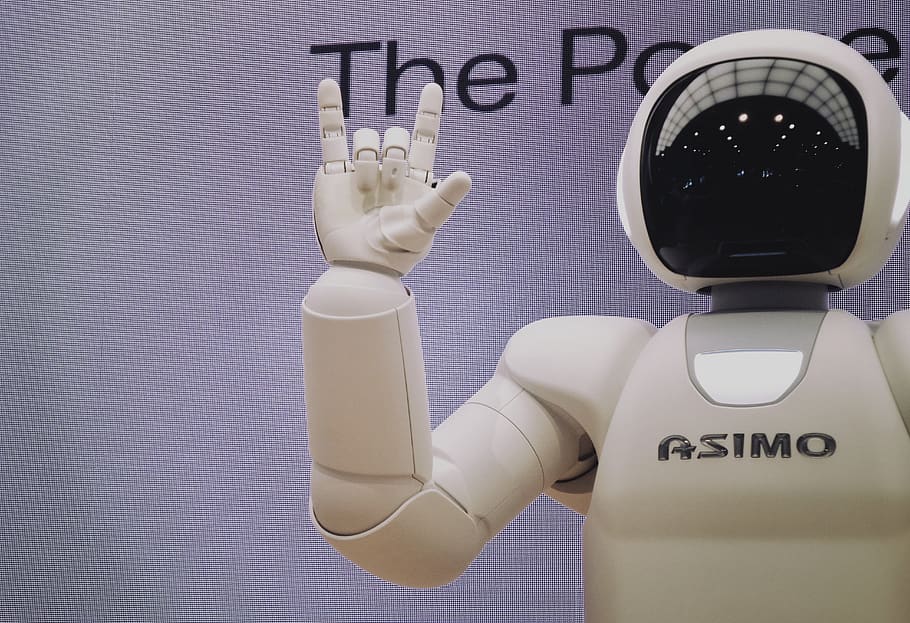 Asimo robot doing handsign, technology, metal, humanoid, artificial HD wallpaper