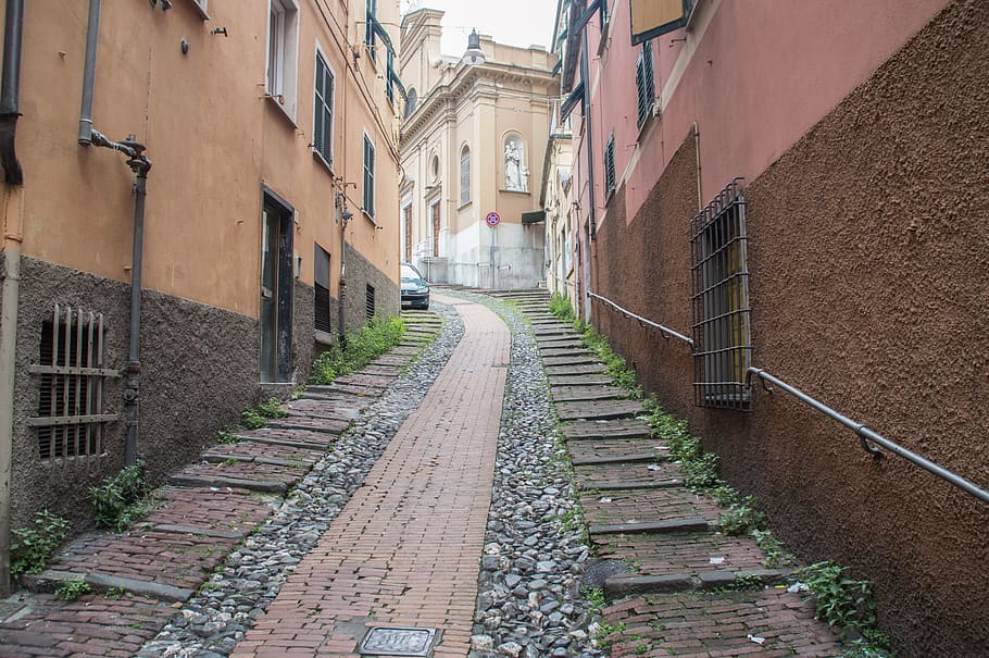italy, genoa, genova bolzaneto, church, streets, steps, italian streets, HD wallpaper
