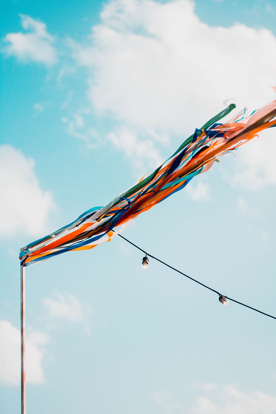 Orange and Blue Paper Decor and Black String Lights, blue sky HD wallpaper