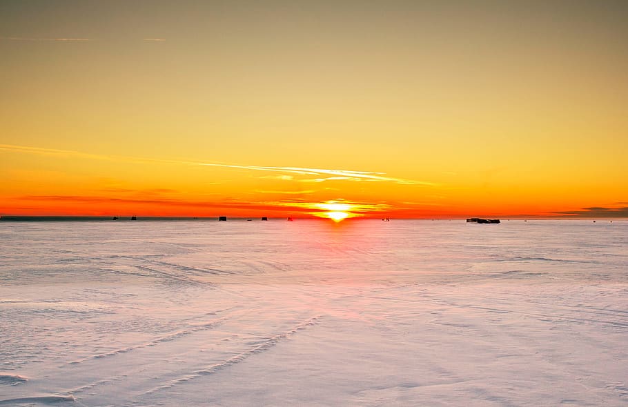 photo of ice field during sunset, sky, winter, snow, dusk, united states, HD wallpaper