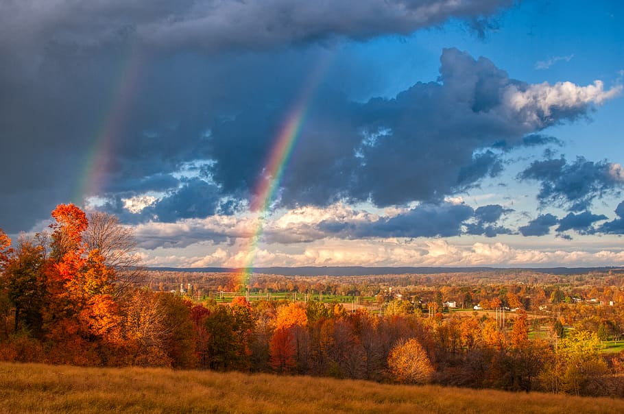 Scenic View Of Sky With Rainbow, atmosphere, cloudiness, clouds HD wallpaper