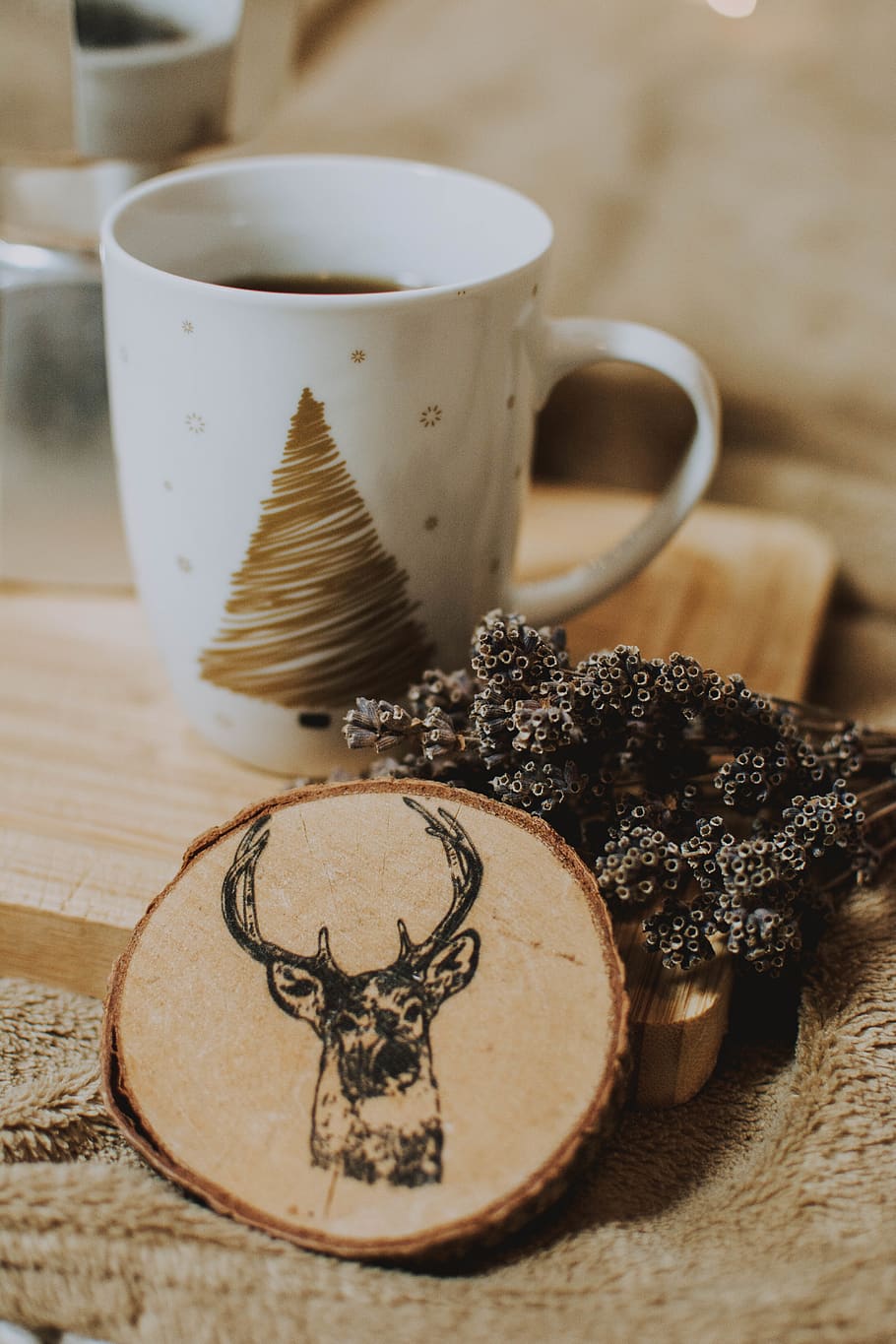 Black Deer Pyrography Art on Wood, beverage, caffeine, cappuccino HD wallpaper