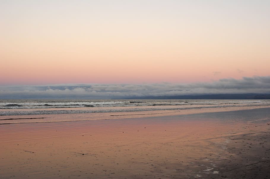 coast, sea, sunset, pastel, horizon, waves, whitecaps, weather, HD wallpaper