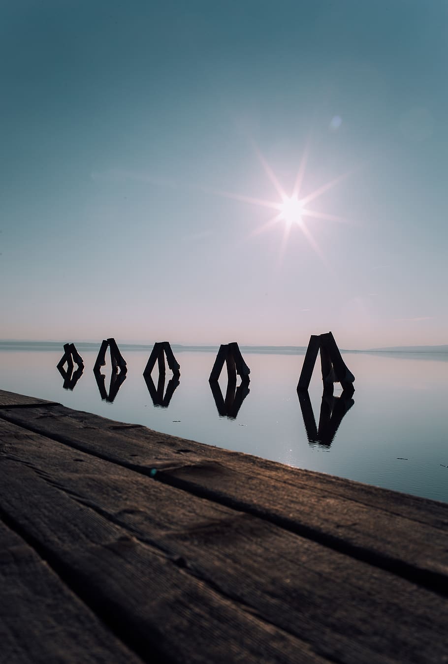 sky, water, sun, wood - material, tranquility, beauty in nature HD wallpaper