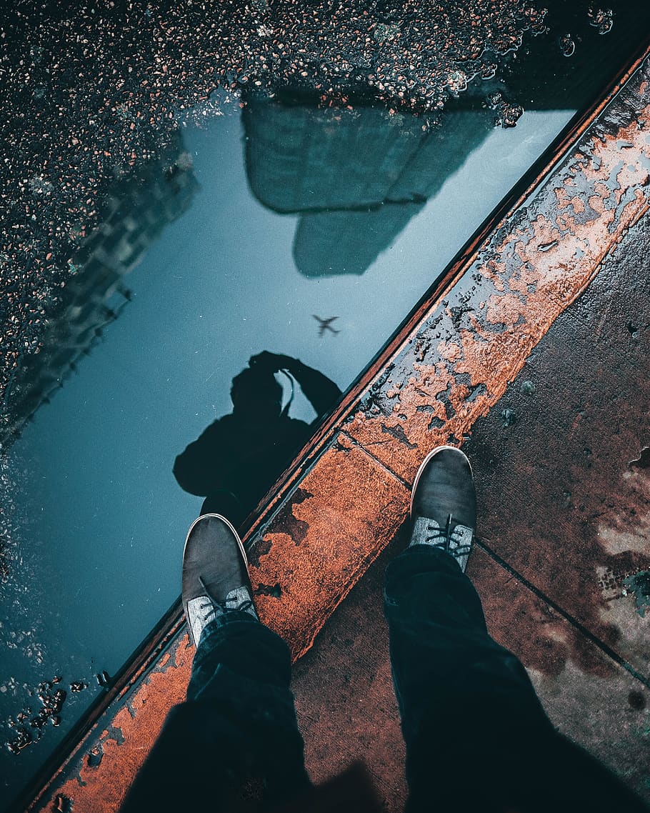 man standing on tiles, low section, real people, water, human leg HD wallpaper