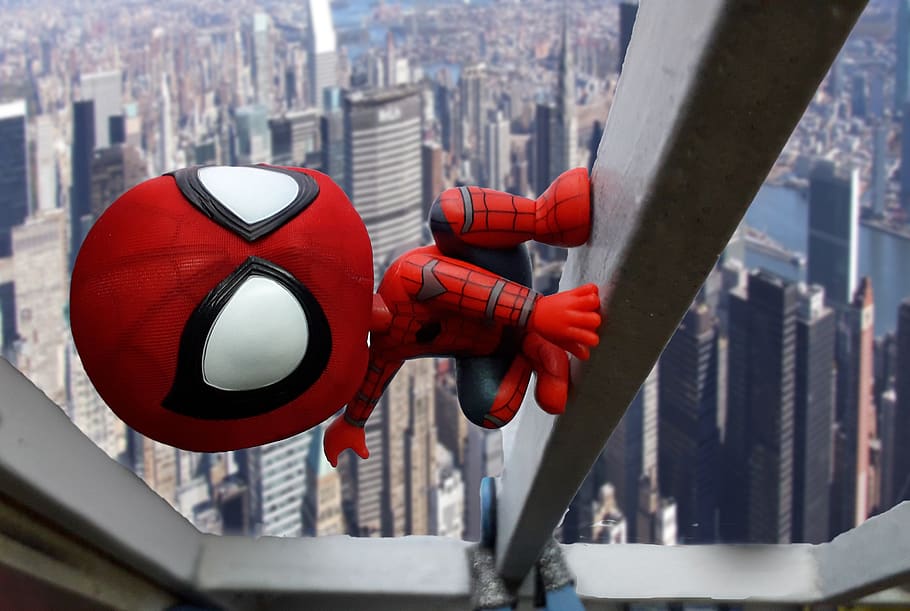 spiderman, marvel, spider-man, toy, buildings, building exterior, HD wallpaper