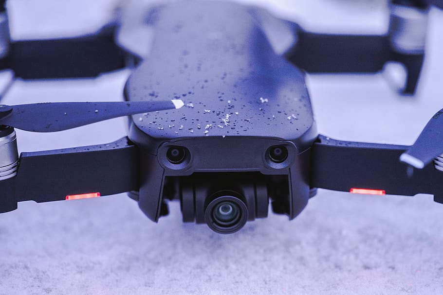 black quadcopter drone, close-up, no people, day, metal, nature HD wallpaper