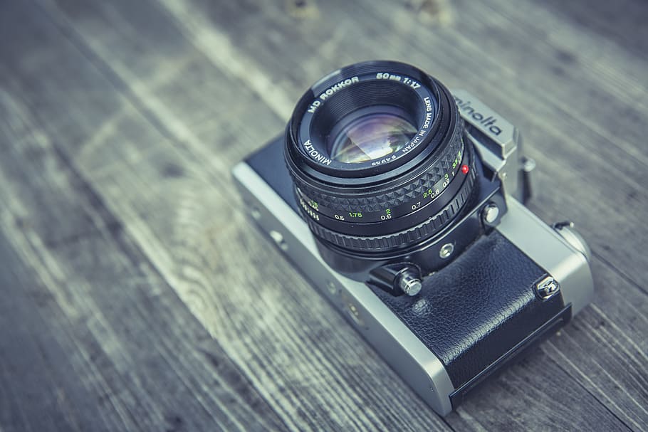 Grey and Black Compact Camera, analog camera, lens, minolta, SLR HD wallpaper