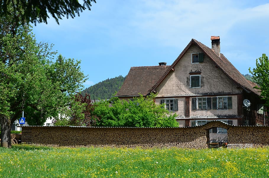 spring, meadow, green, grass, wood, sky, built structure, architecture HD wallpaper