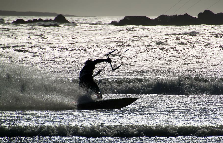 kite, surf, surfing, water, sport, thrill, activity, sea, real people HD wallpaper