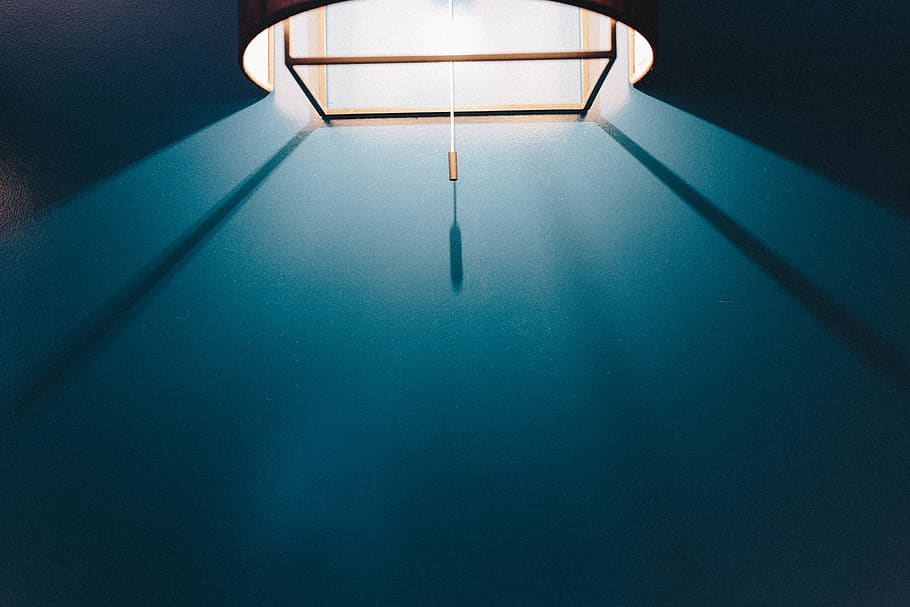 lights, ideas, wall, shadows, office, hotel, indoors, blue HD wallpaper