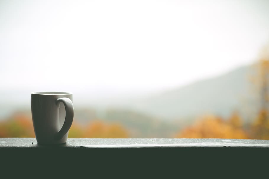 cup, mug, coffee, window, mountain, nature, leaves, autumn HD wallpaper