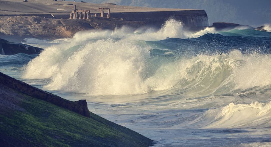 power, water, motion, power in nature, sea, wave, beauty in nature HD wallpaper