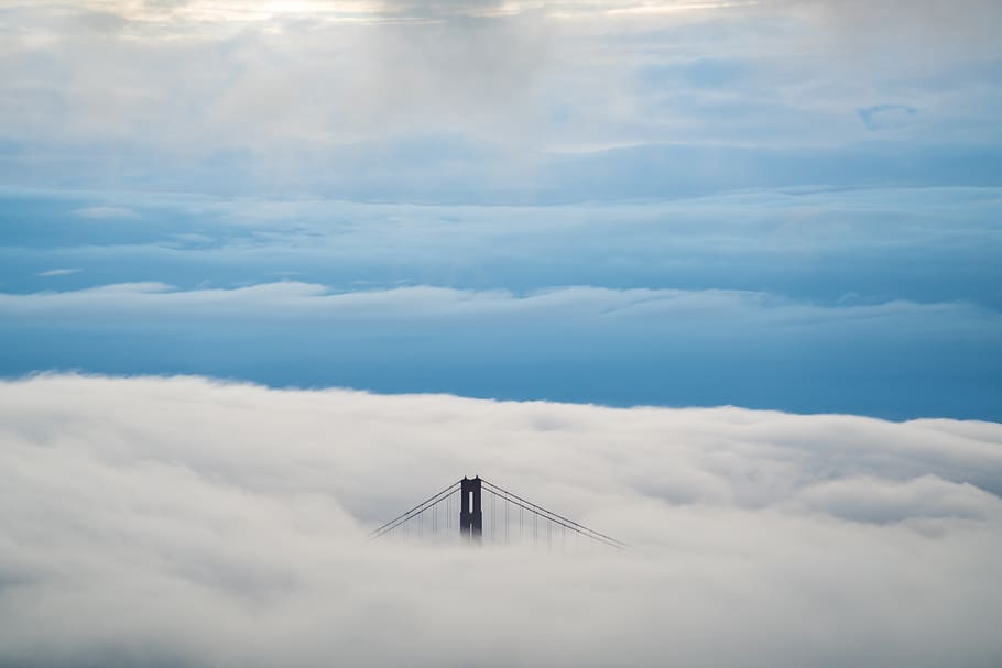 bridge, clouds, cloudscape, sky, suspension bridge, cloud - sky HD wallpaper