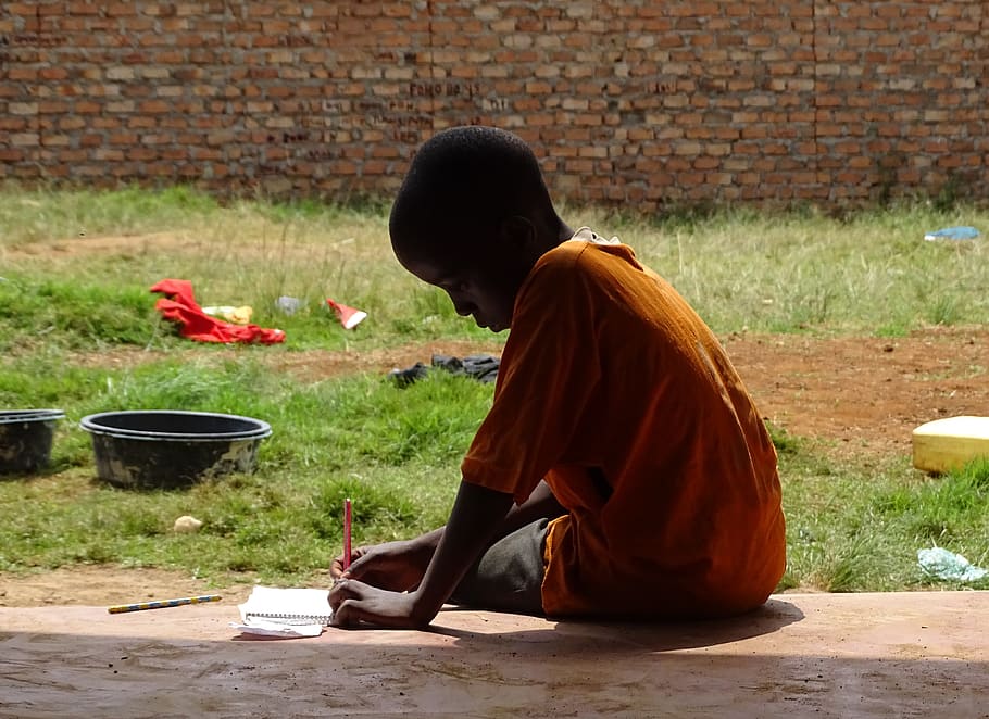 boy writing on notepad, human, person, people, uganda, kampala, HD wallpaper