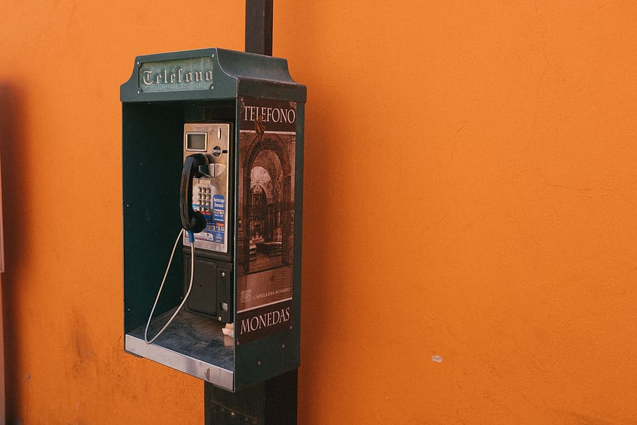 mexico, puebla city, public, orange background, phone, telefono, HD wallpaper