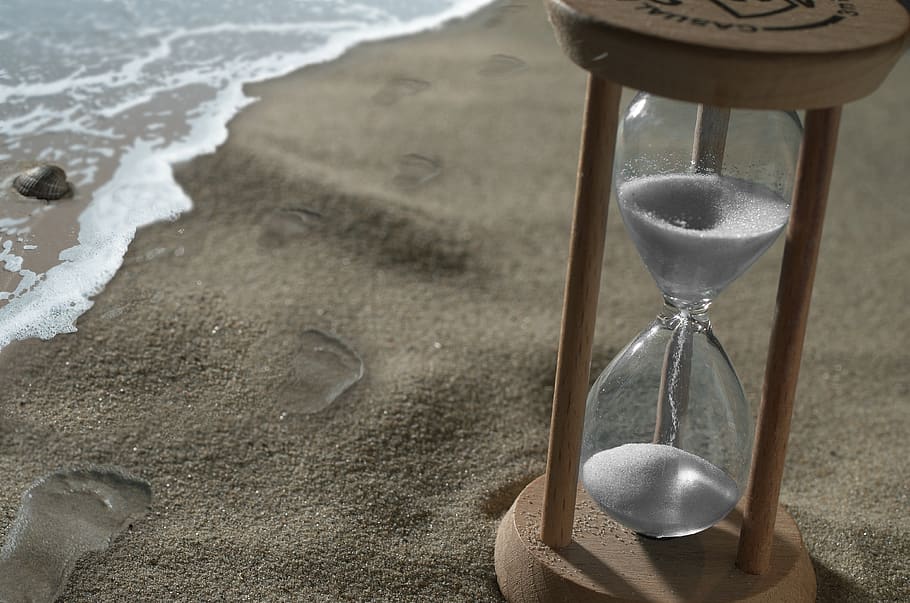 hourglass, sand, experimental, time, outdoors, nature, hardwood, HD wallpaper