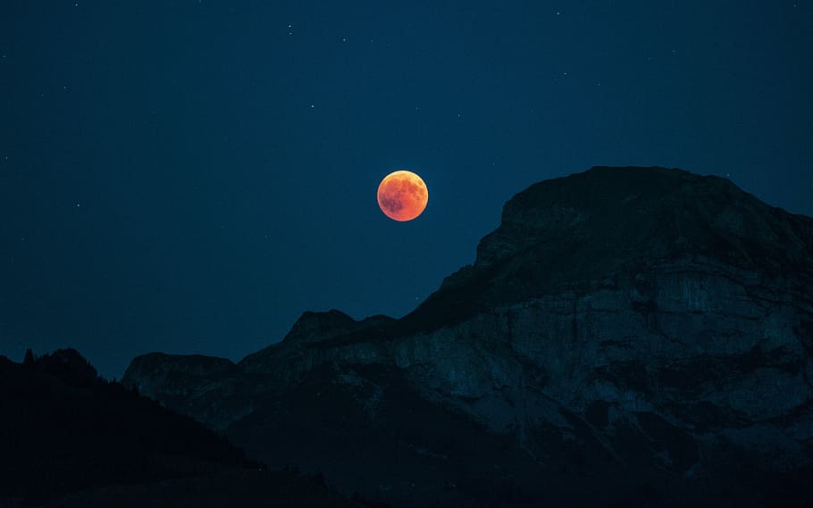 moon, blood moon, lunar eclipse, night, moonlight, moonrise HD wallpaper