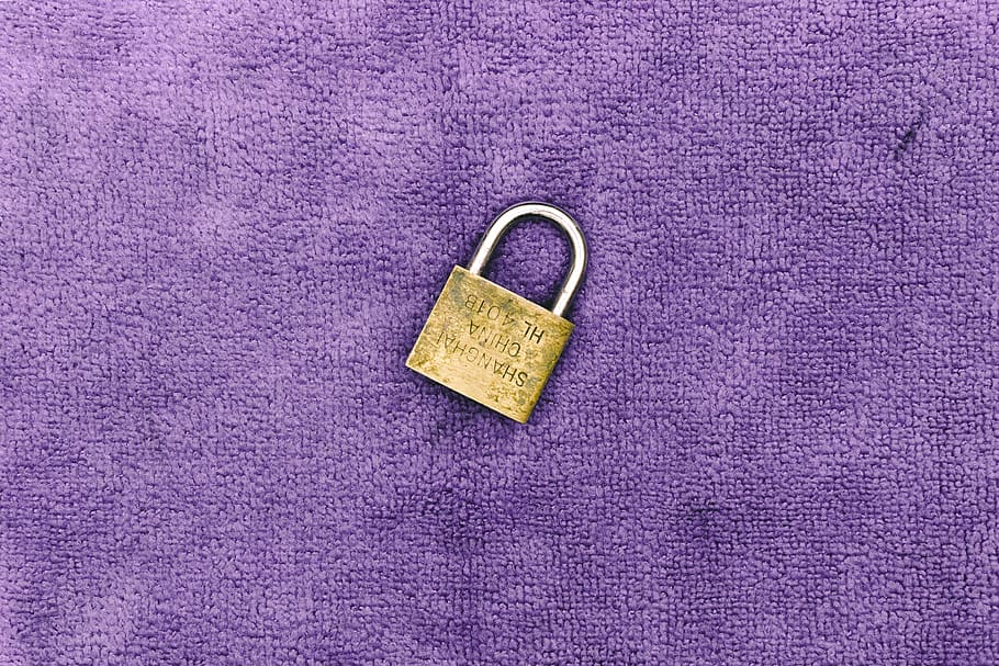 saturated, yellow, lock, purple, locked, textile, no people, HD wallpaper