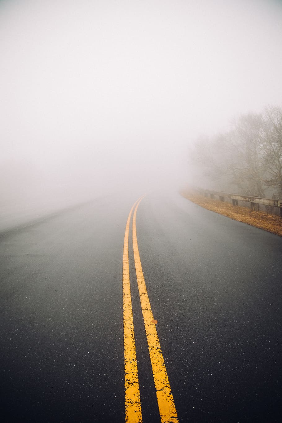 foggy gray concrete road, mist, misty, mood, moody, street, mystical