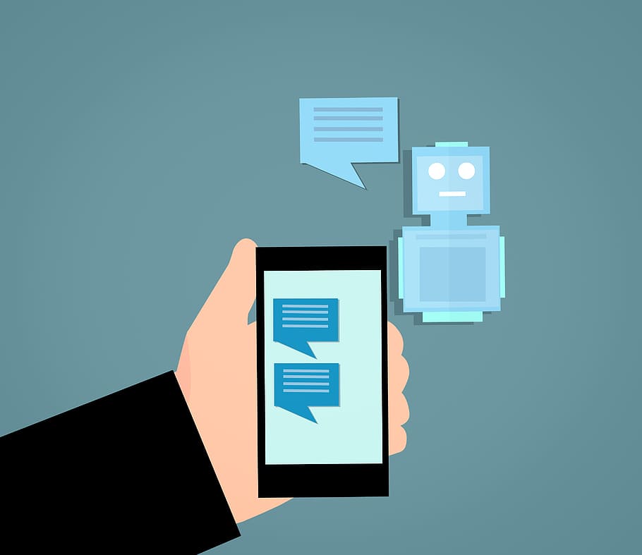 Illustration of a chatbot application interacting with a user on a mobile device.