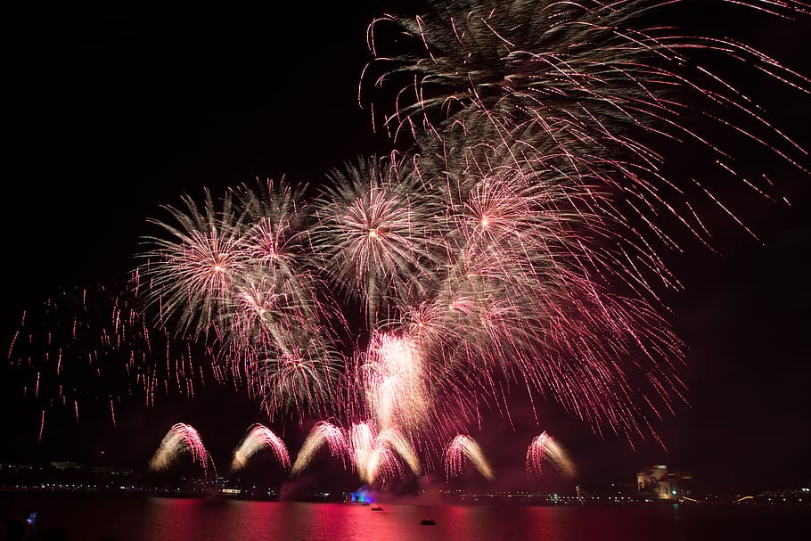 australia, canberra, fireworks, night, firework display, illuminated HD wallpaper