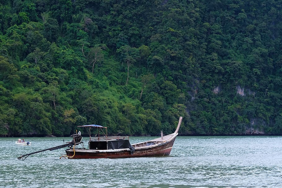 island, ocean, nature, thailand, boat, sailing, nautical vessel, HD wallpaper